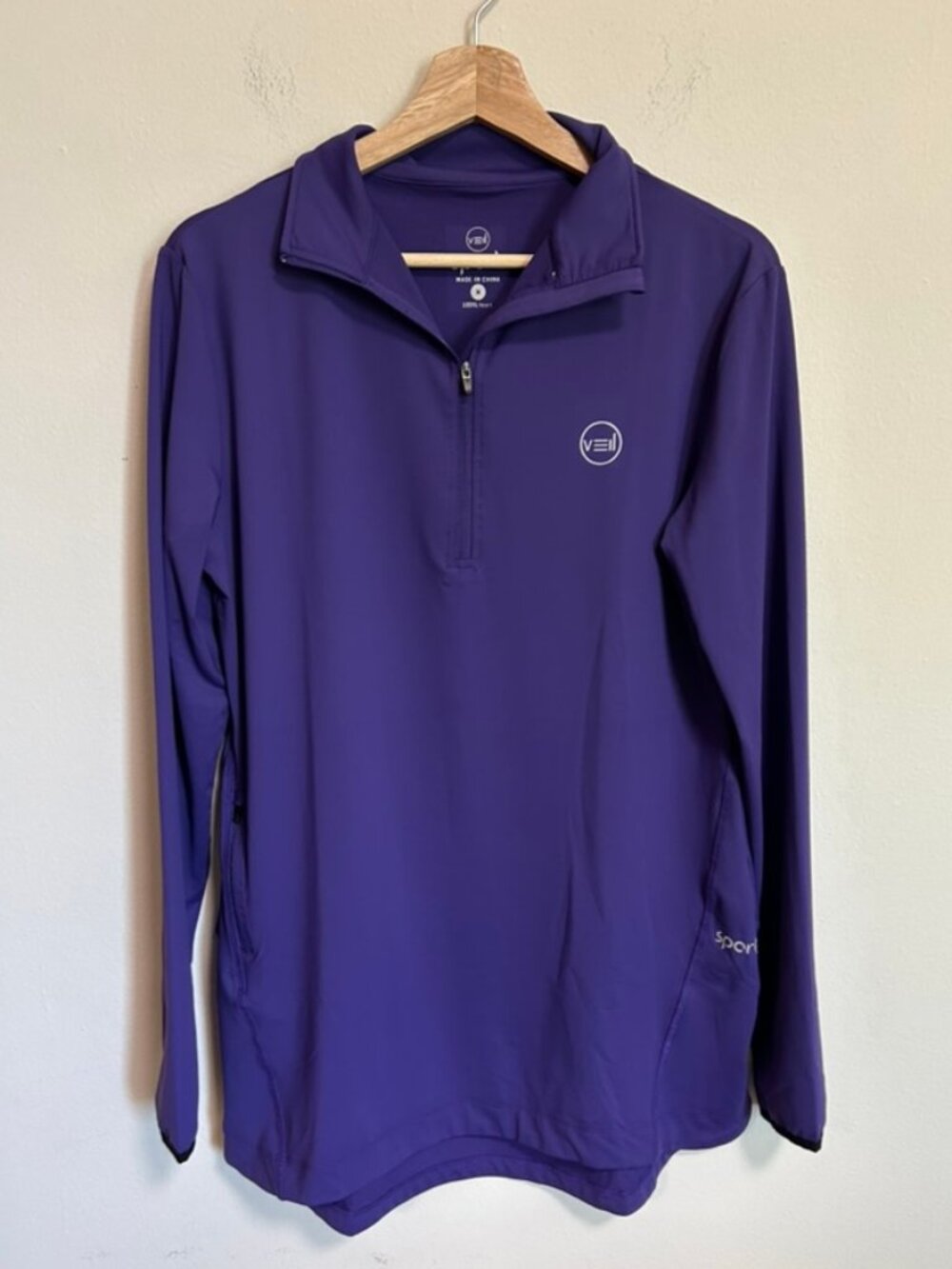 Veil Spark Womens Purple Long Sleeve 1/4 Zip Activewear Pullover Tunic Top M EUC